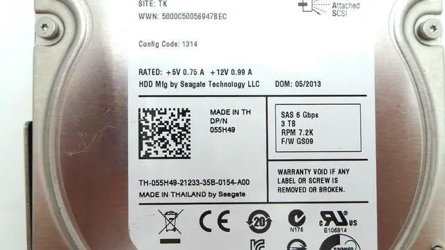 Alt view image 2 of 5 - 55H49 Dell 3TB 7.2K SAS 3.5" 6Gbps HDD Hard Disk Drive - Tested - Fast Free Ship