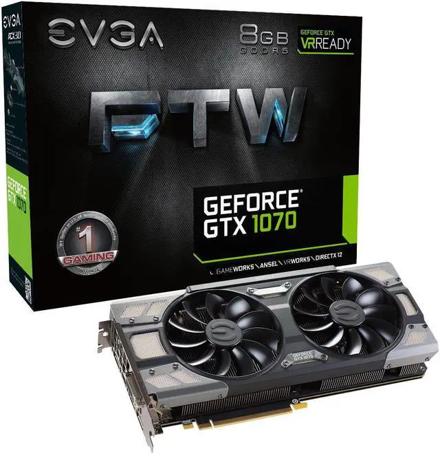 Main image of EVGA GeForce GTX 1070 FTW GAMING ACX 3.0, 08G-P4-6276-KR, 8GB GDDR5, RGB LED, 10CM FAN, 10 Power Phases, Double BIOS, DX