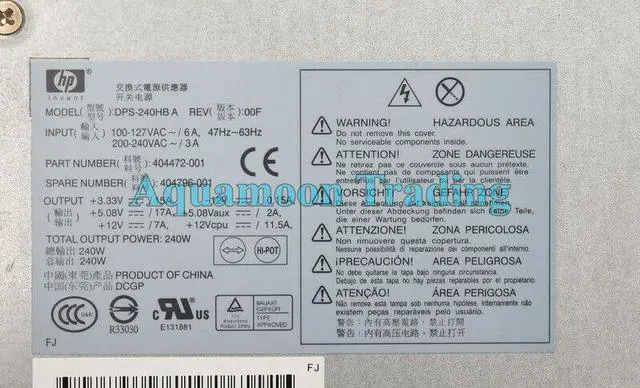 Alt view image 4 of 4 - 404472-001 Genuine HP Compaq DC5700 DC5750 240W Small Form Factor Power Supply