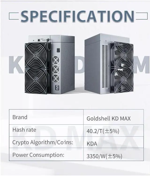 Main image of Gold shell KD Max 40.2Th/s Hashrate 3350W Power Kadena Miner withPower Cord