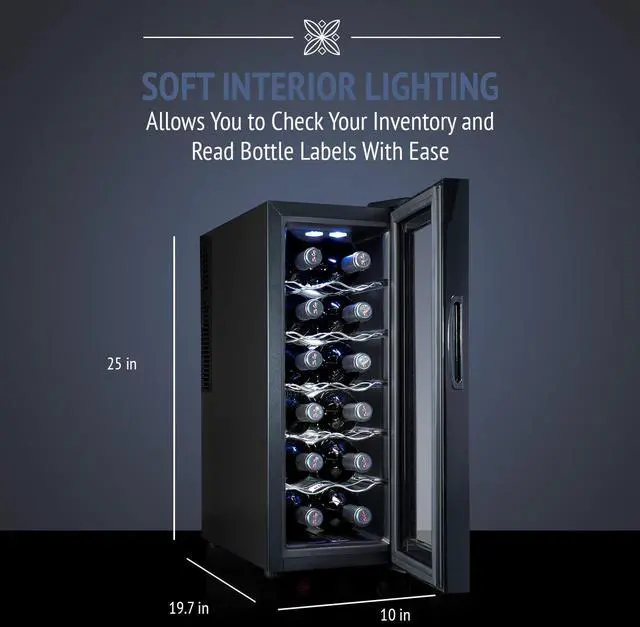 Alt view image 4 of 8 - Ivation 12 Bottle Thermoelectric Red And White Wine Cooler/Chiller Counter Top Wine Cellar with Digital Temperature Display, Freestanding Refrigerator Smoked Glass Door Quiet Operation Fridge
