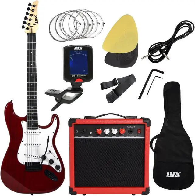 Main image of LyxPro Electric Guitar with 20w Amp, Package Includes All Accessories, Digital Tuner, Strings, Picks, Tremolo Bar, Shoulder Strap, and Case Bag Complete Beginner Starter kit Pack Full Size