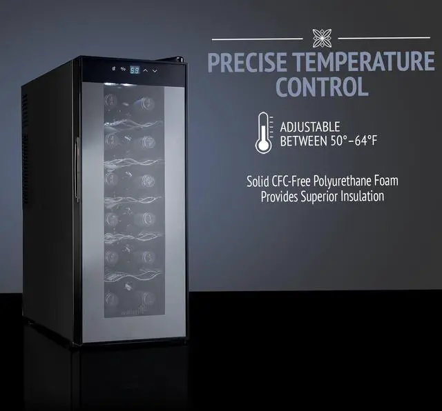 Alt view image 2 of 8 - Ivation 12 Bottle Thermoelectric Red And White Wine Cooler/Chiller Counter Top Wine Cellar with Digital Temperature Display, Freestanding Refrigerator Smoked Glass Door Quiet Operation Fridge