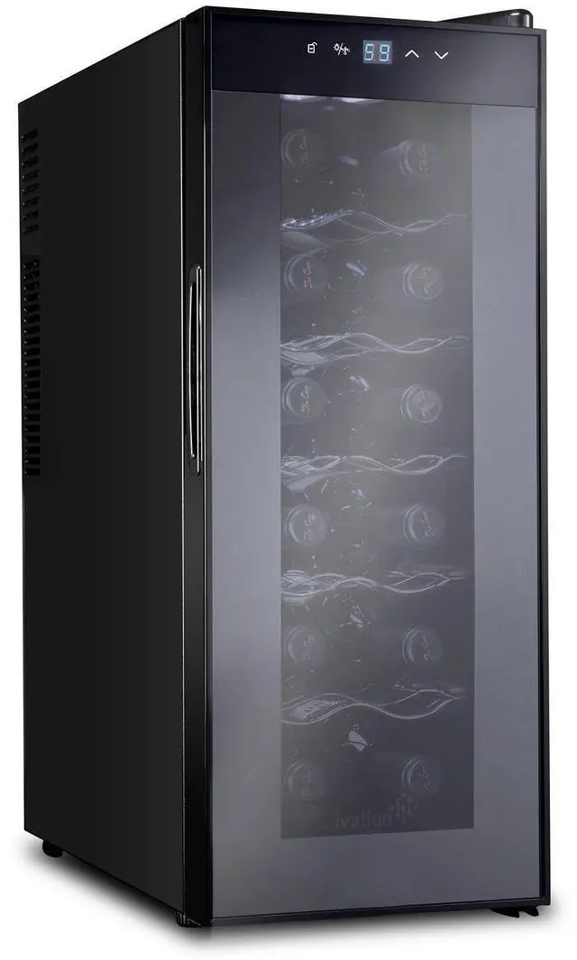 Main image of Ivation 12 Bottle Thermoelectric Red And White Wine Cooler/Chiller Counter Top Wine Cellar with Digital Temperature Display, Freestanding Refrigerator Smoked Glass Door Quiet Operation Fridge