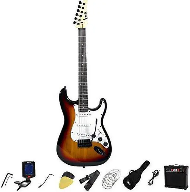 Main image of LyxPro Full Size Electric Guitar with 20w Amp, Package Includes All Accessories, Digital Tuner, Strings, Picks, Tremolo Bar, Shoulder Strap, and Case Bag Complete Beginner Starter kit Pack