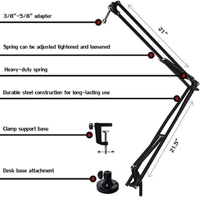 Alt view image 2 of 9 - LyxPro DKR-1 Adjustable Microphone Suspension Scissor Boom Arm Mic Stand – Broadcasting, Voiceover, Home Studio Radio & TV Station – Desk Attachment and Clamp, Supports Blue Yeti Snowball