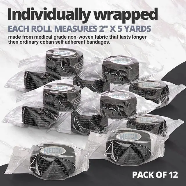 Alt view image 7 of 7 - Self-Adherent Cohesive Bandage - Pack of 12 Rolls - 1" Wide x 5 Yards - Athletic Sports Tape for Medical Use, Sports, First Aid and Helps Protect Skin, Black