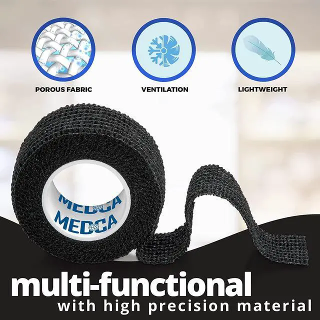 Alt view image 5 of 7 - Self-Adherent Cohesive Bandage - Pack of 12 Rolls - 1" Wide x 5 Yards - Athletic Sports Tape for Medical Use, Sports, First Aid and Helps Protect Skin, Black