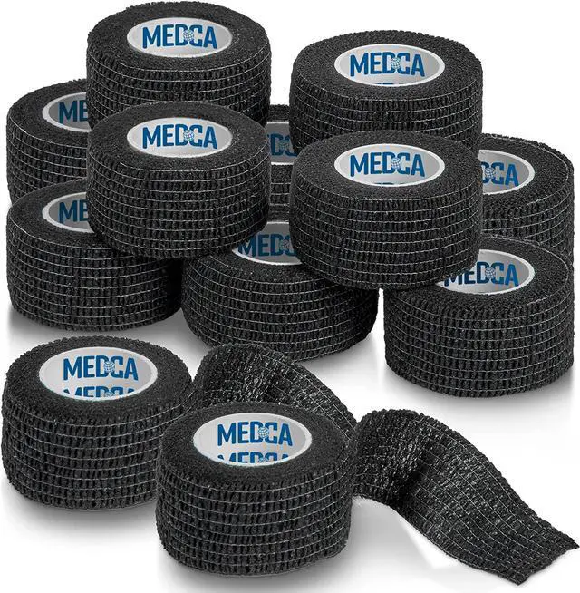 Alt view image 2 of 7 - Self-Adherent Cohesive Bandage - Pack of 12 Rolls - 1" Wide x 5 Yards - Athletic Sports Tape for Medical Use, Sports, First Aid and Helps Protect Skin, Black