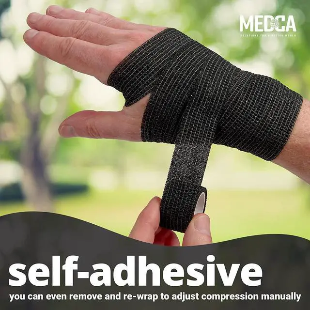 Alt view image 4 of 7 - Self-Adherent Cohesive Bandage - Pack of 12 Rolls - 1" Wide x 5 Yards - Athletic Sports Tape for Medical Use, Sports, First Aid and Helps Protect Skin, Black