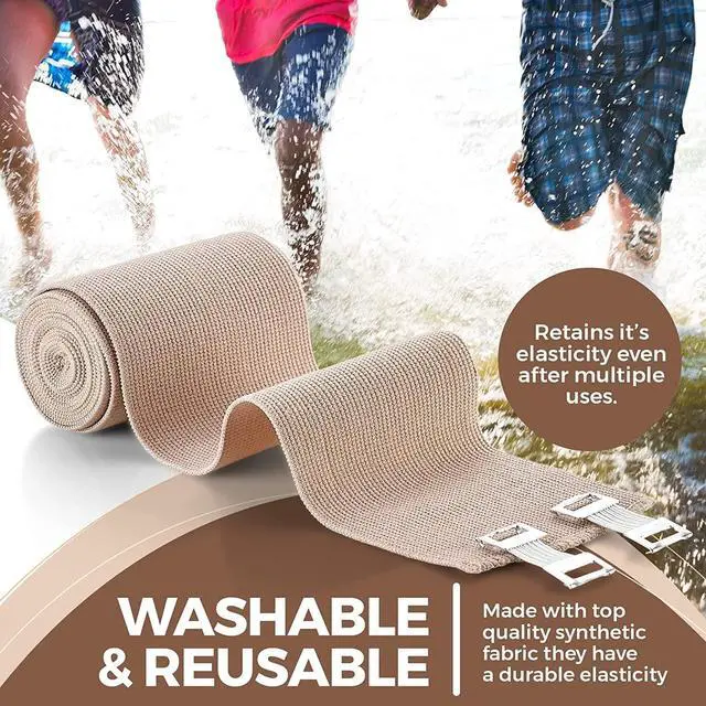 Alt view image 6 of 7 - Elastic Compression Bandage Wrap - Premium Quality (Set of 4) w/ 4 Extra Hooks, Athletic Sport Support Rolls for Ankle, Wrist, Arm, Leg Sprains, First Aid Bandages Roll Measures 2", 3", 4", 6" x 5 Ft