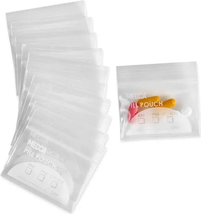 Main image of Pill Bag Pouch, Reusable Plastic Pill Organizer Bags, Size 3" X 2" 8 Mil - Extra-Thick (Pack of 100)