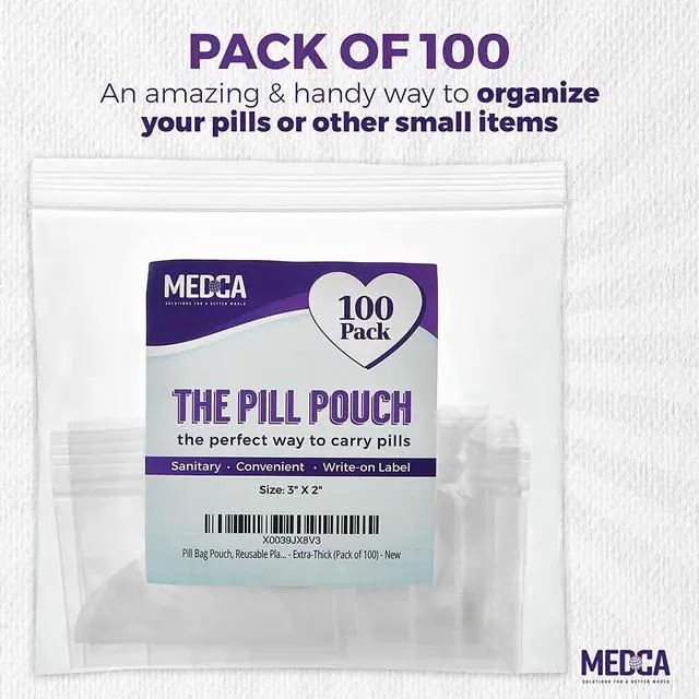 Alt view image 4 of 7 - Pill Bag Pouch, Reusable Plastic Pill Organizer Bags, Size 3" X 2" 8 Mil - Extra-Thick (Pack of 100)