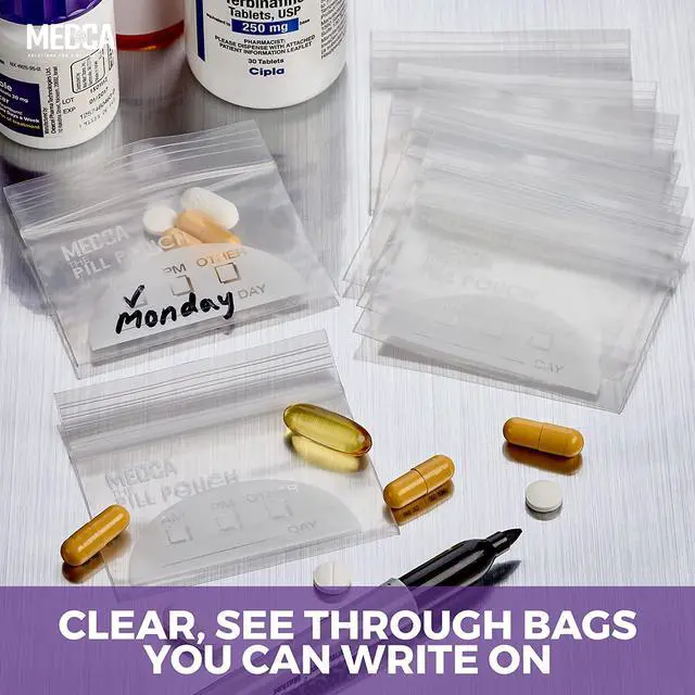 Alt view image 7 of 7 - Pill Bag Pouch, Reusable Plastic Pill Organizer Bags, Size 3" X 2" 8 Mil - Extra-Thick (Pack of 100)