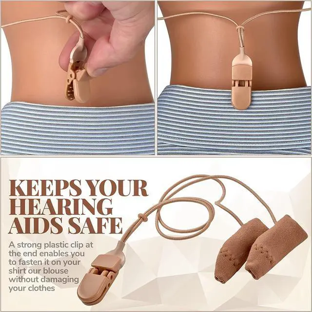Alt view image 3 of 6 - Hearing Aid Protectors and Clip - Corded Fabric Cover with Clasp Protects from Dirt Dust Sweat & Moisture Reduces Wind Noise & Prevents Loss Fits Most (1-Inch, 1.25-Inch, 2-Inch) BTE Devices