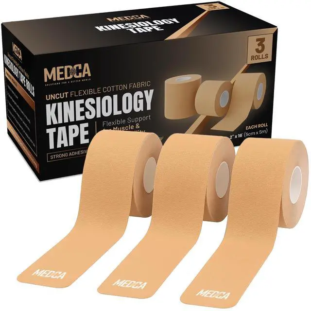 Main image of MEDca Kinesiology Tape Rolls, 3 Pack, 2 Inch x 16 Feet, Latex-Free Breathable Cotton Athletic Tape for Muscle and Joint Support, Water-Resistant Sports Tape, Beige