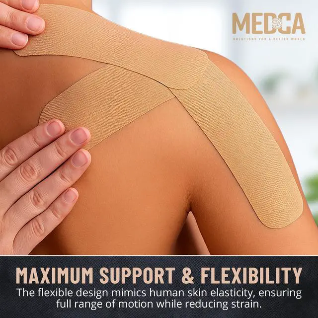 Alt view image 6 of 7 - MEDca Kinesiology Tape Rolls, 3 Pack, 2 Inch x 16 Feet, Latex-Free Breathable Cotton Athletic Tape for Muscle and Joint Support, Water-Resistant Sports Tape, Beige