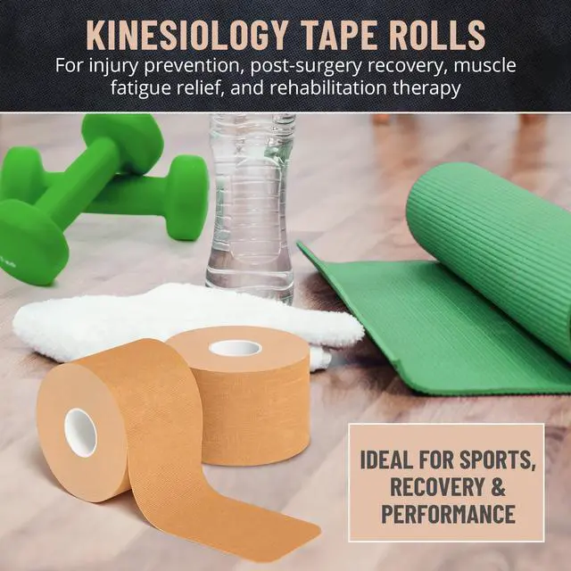Alt view image 7 of 7 - MEDca Kinesiology Tape Rolls, 3 Pack, 2 Inch x 16 Feet, Latex-Free Breathable Cotton Athletic Tape for Muscle and Joint Support, Water-Resistant Sports Tape, Beige