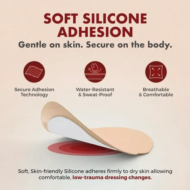 Alt view image 2 of 7 - MEDca Silicone Foam Sacrum Dressing with Adhesive Border, 7 x 7 Inch Waterproof Sacral Wound Bandage, Highly Absorbent 5-Layer Pressure Sore Dressing, Pack of 5