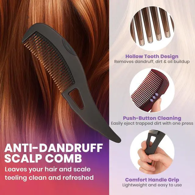 Alt view image 3 of 7 - MEDca Dandruff Comb and Scalp Massager Set, 4-Piece Scalp Care Kit with Flake Removal Comb, Silicone Shampoo Brush, Fine Tooth Magnifier Comb and Travel Pouch
