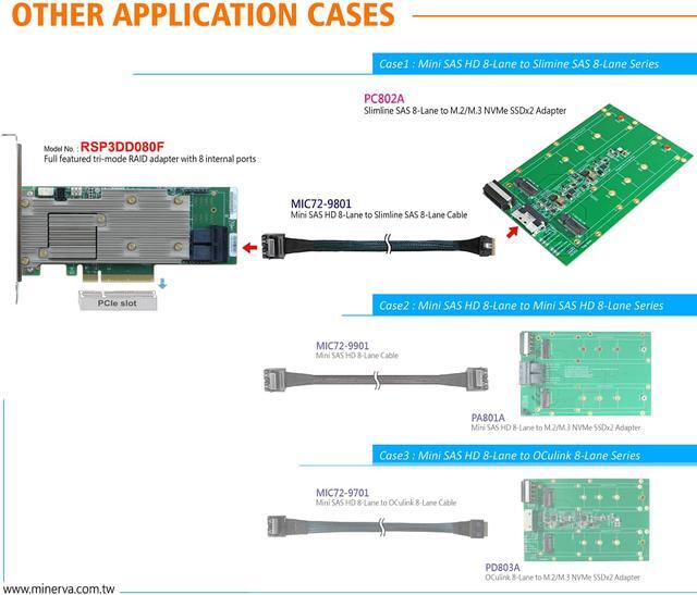 Alt view image 5 of 6 - PC802A - SlimSAS 8-Lane (SFF-8654 8i) to M.2 NVMe SSD for Intel TriMode RSP3DD080F