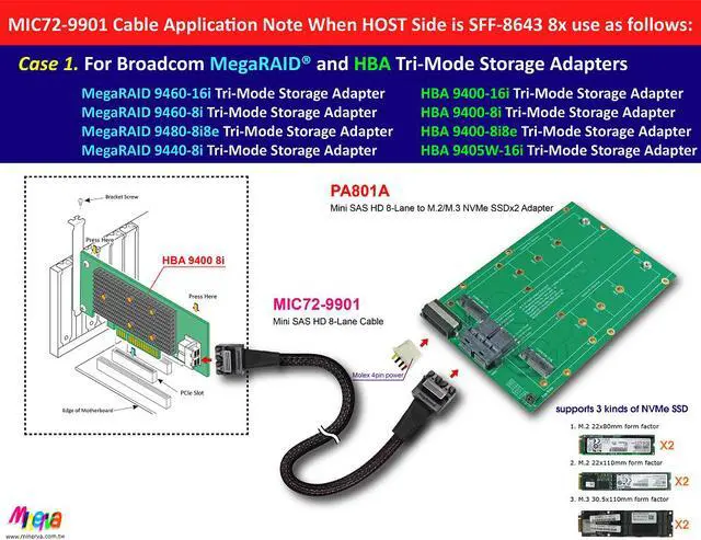 Alt view image 2 of 7 - Broadcom MegaRAID 9460-16i Tri-Mode for Mini SAS HD (SFF-8643) 8-Lane to Mini SAS HD 8-Lane Cable