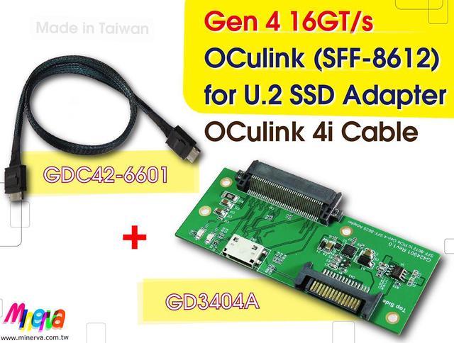 PCIe 4.0 Oculink 4i to U.2 cable, 50cm & U.2 to M.2 NVMe SSD Adapter KIT