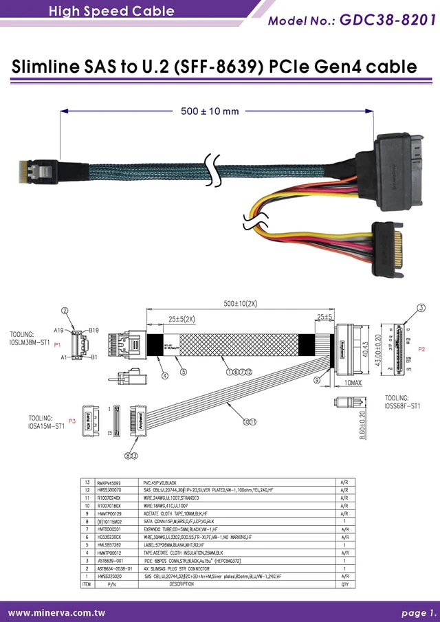 Alt view image 5 of 7 - PCIe Gen 4 16 GT/s SFF-8654 4i to U.2 (SFF-8639) Cable / 50cm
