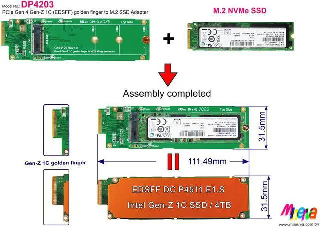 Alt view image 3 of 6 - SFF-TA-1006 PCIe Gen4 Golden Finger to M.2 NVMe SSD Adapter