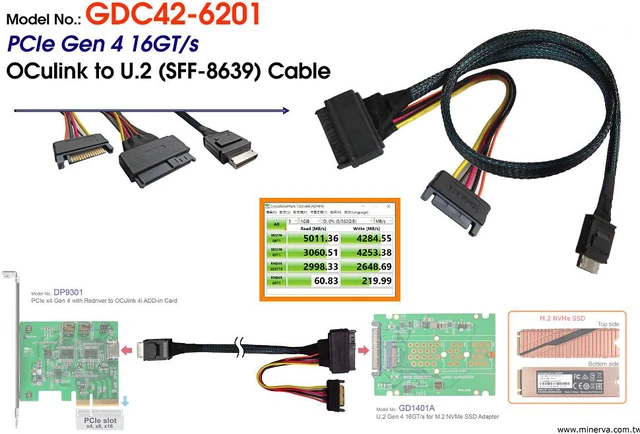 Alt view image 3 of 6 - OCulink to SFF-8639 (U.2) / PCIe Gen 4 16 GT/s Cable, 50cm