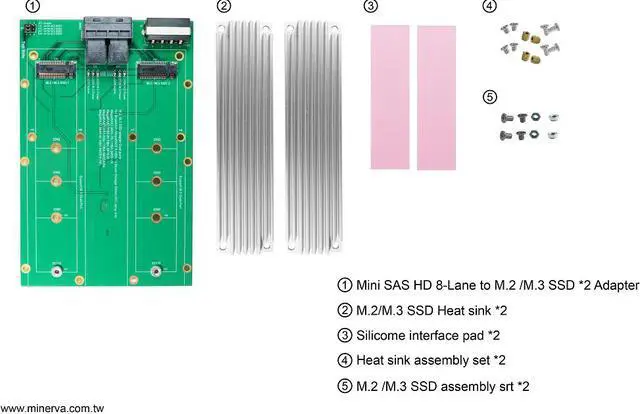 Alt view image 2 of 6 - MINI SAS HD 8x to M.2 SSD x2 for Broadcom MegaRAID and HBA Tri-Mode