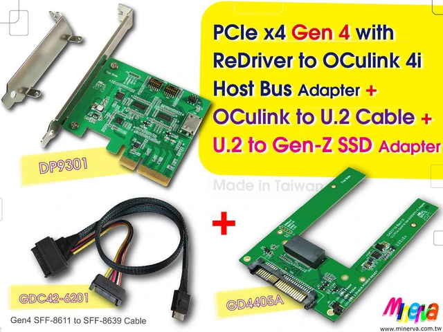 Main image of PCIe x4 Gen4 with ReDriver to OCulink 4i Host Bus Adapter & Gen4 OCulink 4i to U.2 Cable & U.2 (SFF-8639) PCIe 4.0 to Gen-Z 1C (EDSFF) Adapter KIT