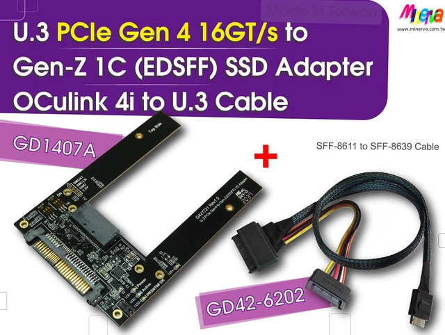 Main image of U.3 PCIe 4.0 to EDSFF (Gen-Z) 1C Adapter for SFF-TA-1006 Form Factor & OCulink 4i (SFF-8611) to U.3 (SFF-8639) Cable/50cm KIT