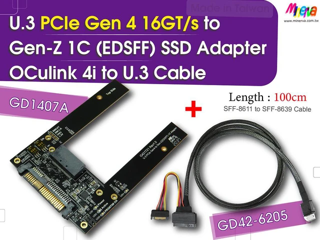 Main image of U.3 PCIe 4.0 to EDSFF (Gen-Z) 1C Adapter for Intel DC P4511 E1.S EDSFF & OCulink 4i (SFF-8611) to U.3 (SFF-8639) Cable/100cm KIT