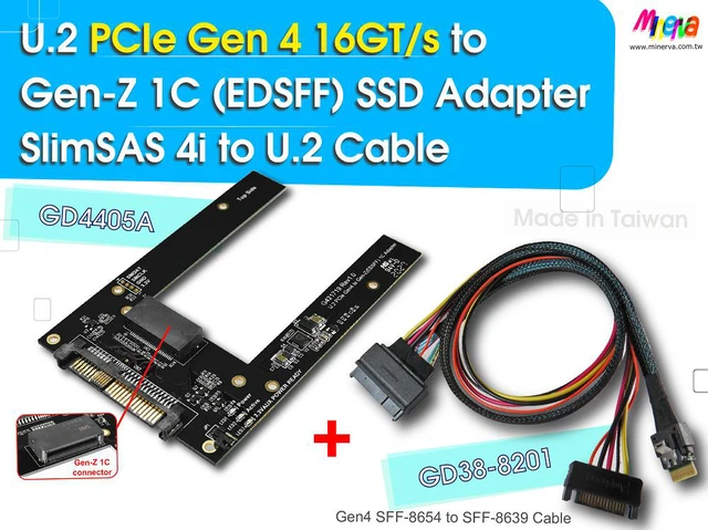 Main image of U.2 PCIe 4.0 to EDSFF (Gen-Z) 1C Adapter for SFF-TA-1006 Form Factor & PCIe Gen4 SlimSAS 4i (SFF-8654) to U.2 (SFF-8639) Cable KIT