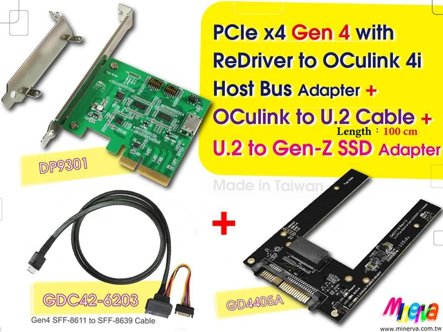 Main image of PCIe x4 Gen4 with ReDriver to OCulink 4i Host Bus Adapter & OCulink 4i to U.2 Cable/100cm & U.2 (SFF-8639) to Gen-Z 1C (EDSFF) Adapter KIT