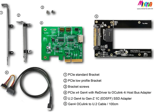 Alt view image 6 of 7 - PCIe x4 Gen4 with ReDriver to OCulink 4i Host Bus Adapter & OCulink 4i to U.2 Cable/100cm & U.2 (SFF-8639) to Gen-Z 1C (EDSFF) Adapter KIT