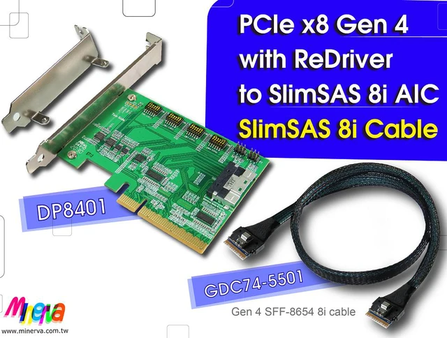 Main image of PCIe x8 Gen 4+ReDriver to SFF-8654 8i Adapter + SlimSAS 8i cable, 50cm KIT for Intel ICE LAKE SERVER