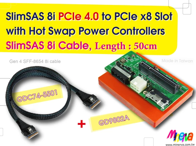 Main image of SlimSAS 8i to PCIe x8 Slot Gen 4 with Hot plug Power Protection + SlinSAS 8i cable, 50cm