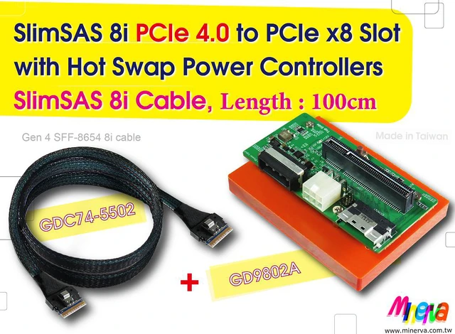 Main image of SlimSAS 8i to PCIe x8 Slot Gen 4 with Hot plug Power Protection + SlinSAS 8i cable, 100cm