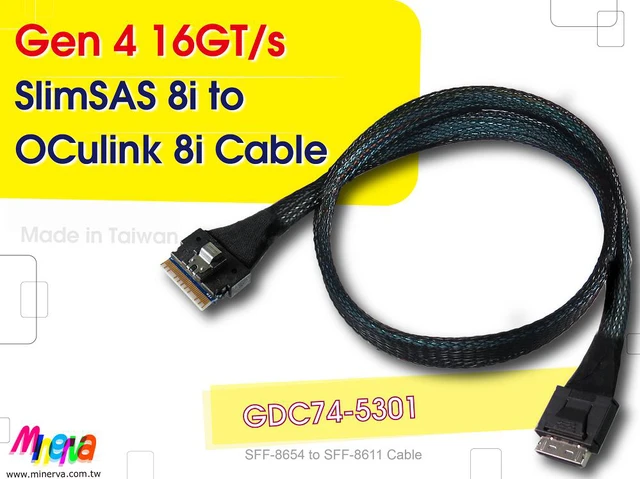 Main image of PCIe 4.0 SFF-8654 8i to OCulink 8i Cable, 50cm for AMD EPYC 7002 Series