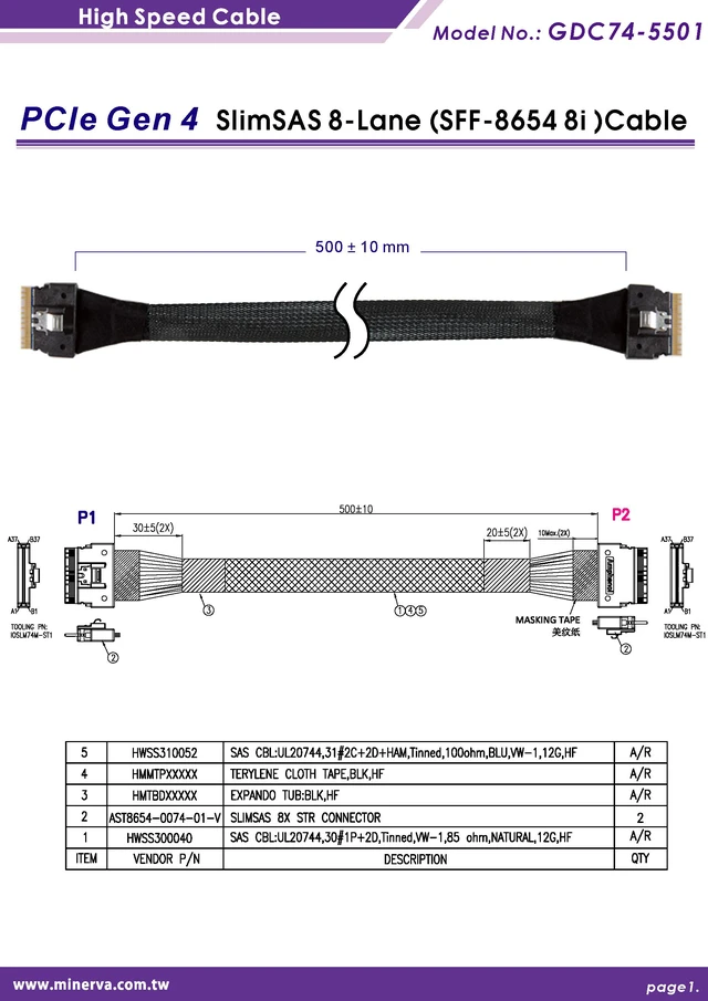 Alt view image 5 of 6 - SlimSAS 8i PCIe 4.0 to U.2 dual port for MZWLJ3T8HBLS-0007C & SlimSAS 8i cable, 50cm