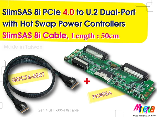 Main image of SlimSAS 8i PCIe 4.0 to U.2 dual port for MZWLJ3T8HBLS-0007C & SlimSAS 8i cable, 50cm