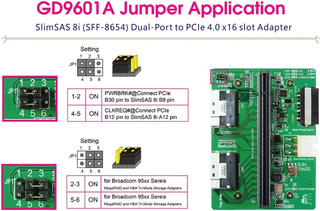 Alt view image 4 of 6 - SlimSAS 8i Dual-Port PCIe 4.0 to PCIe x16 Slot with Hot plug Power Protection & SlinSAS 8i cable, 100cm x2pcs