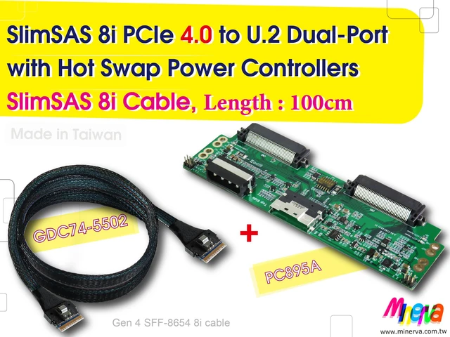 Main image of SFF-8654 8i PCIe 4.0 to U.2 dual port for MZWLJ1T9HBJR-0007C & SFF-8654 8i cable, 100cm