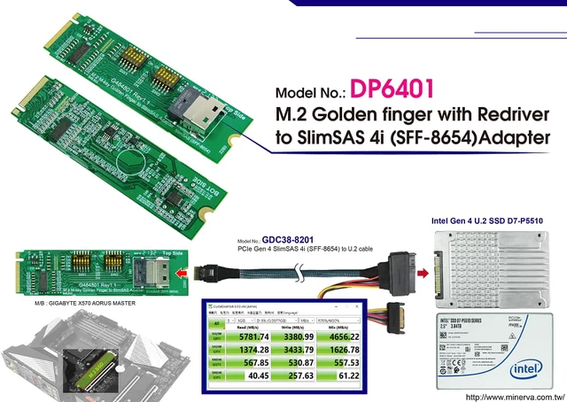Alt view image 3 of 5 - M.2 M-key PCIe Gen 4 with ReDriver to slimSAS 4i & SlimSAS 4i to U.2 Cable/50cm KIT for Intel D7-P5510 Series