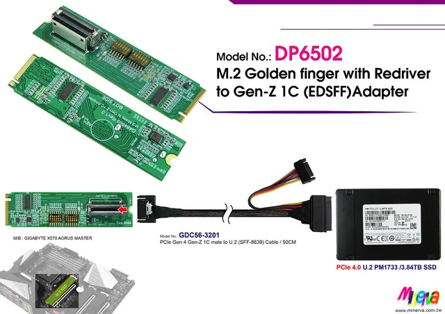 Alt view image 4 of 6 - M.2 PCIe Gen 4 with ReDriver to Gen-Z 1C & Gen-Z 1C to U.2 (SFF-8639) Cable/50cm KIT for Intel D7-P5510 Series