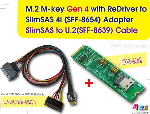 Main image of M.2 M-key PCIe Gen 4 with ReDriver to slimSAS 4i & SlimSAS 4i to U.2 Cable/50cm KIT for Intel D7-P5510 Series