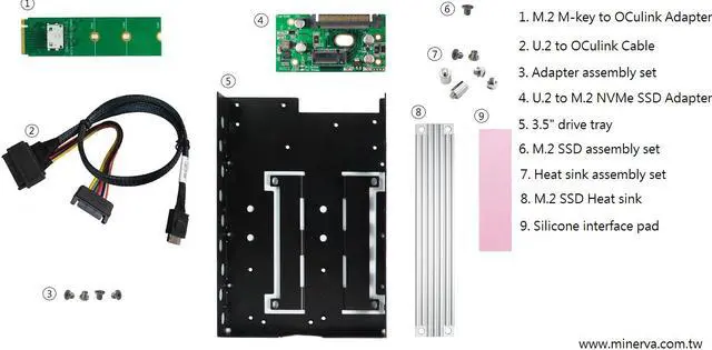 Alt view image 2 of 6 - Innocard M.2 M-key to OCulink Adapter with U.2 to OCulink Cable with 3.5” U.2 (SFF-8639) to M.2 NVMe SSD with hot plug power IC protection drive tray KIT