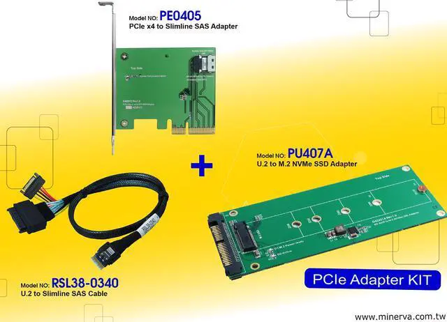 Main image of Innocard PCIe x4 to Slimline SAS Adapter & U.2 to Slimline SAS Cable with U.2 to M.2 NVMe SSD Adapter KIT